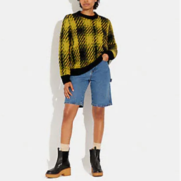 Checkered Plaid Crewneck Sweater Size Small NWOT Gold Black - Picture 2 of 8